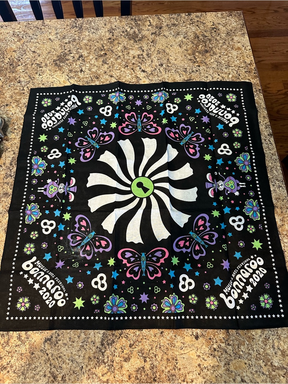 2020 BONNAROO Black Butterfly Bandana - Festival Neck Scarf